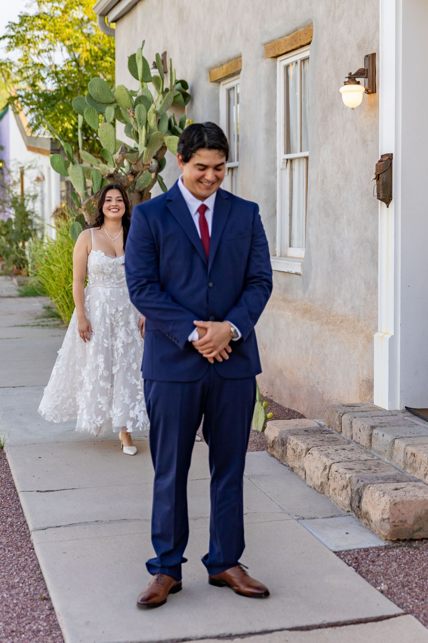 Bride  and Groom photo walking in Tuscon Barrio Viejo