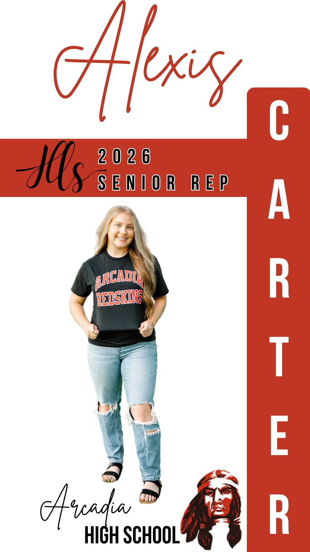 Red themed senior representative promotional design showing casual fashion and school branding.