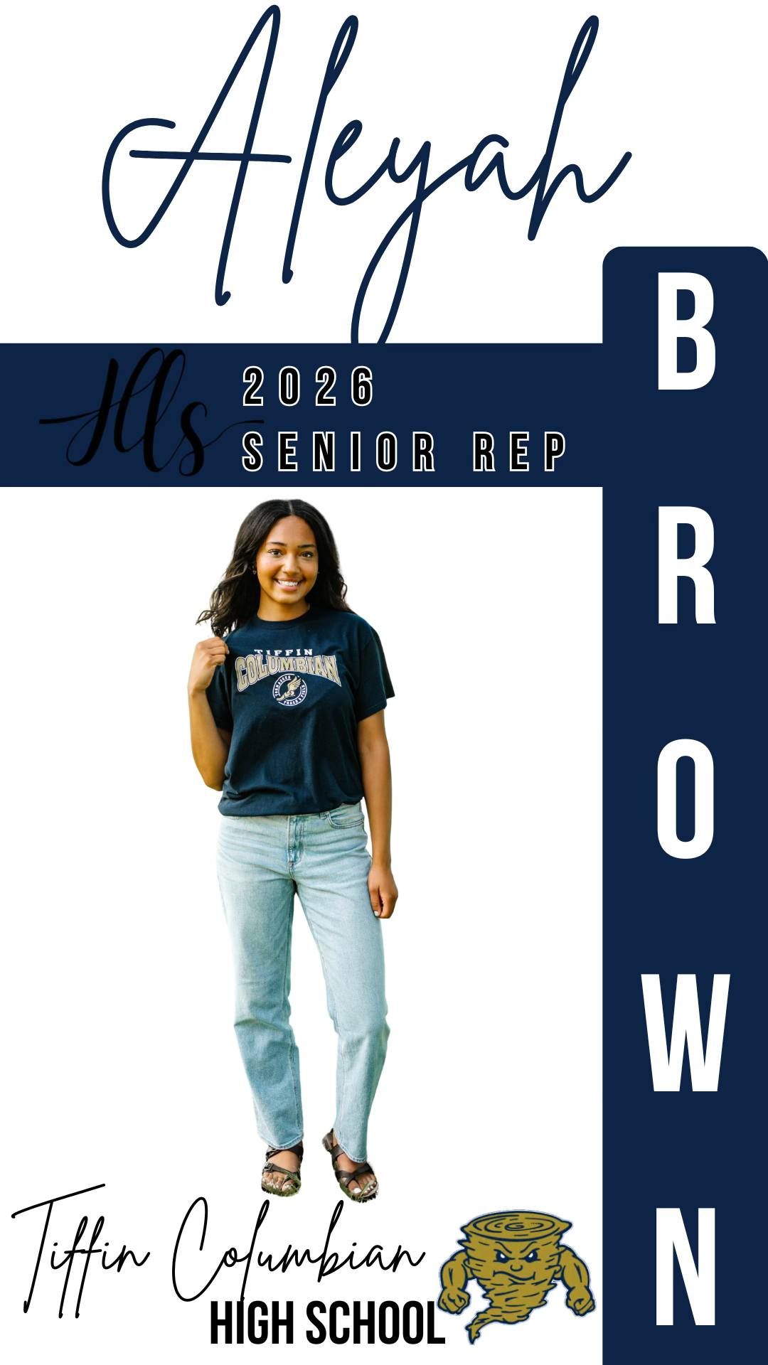 Navy blue themed senior rep template featuring casual style and school mascot.