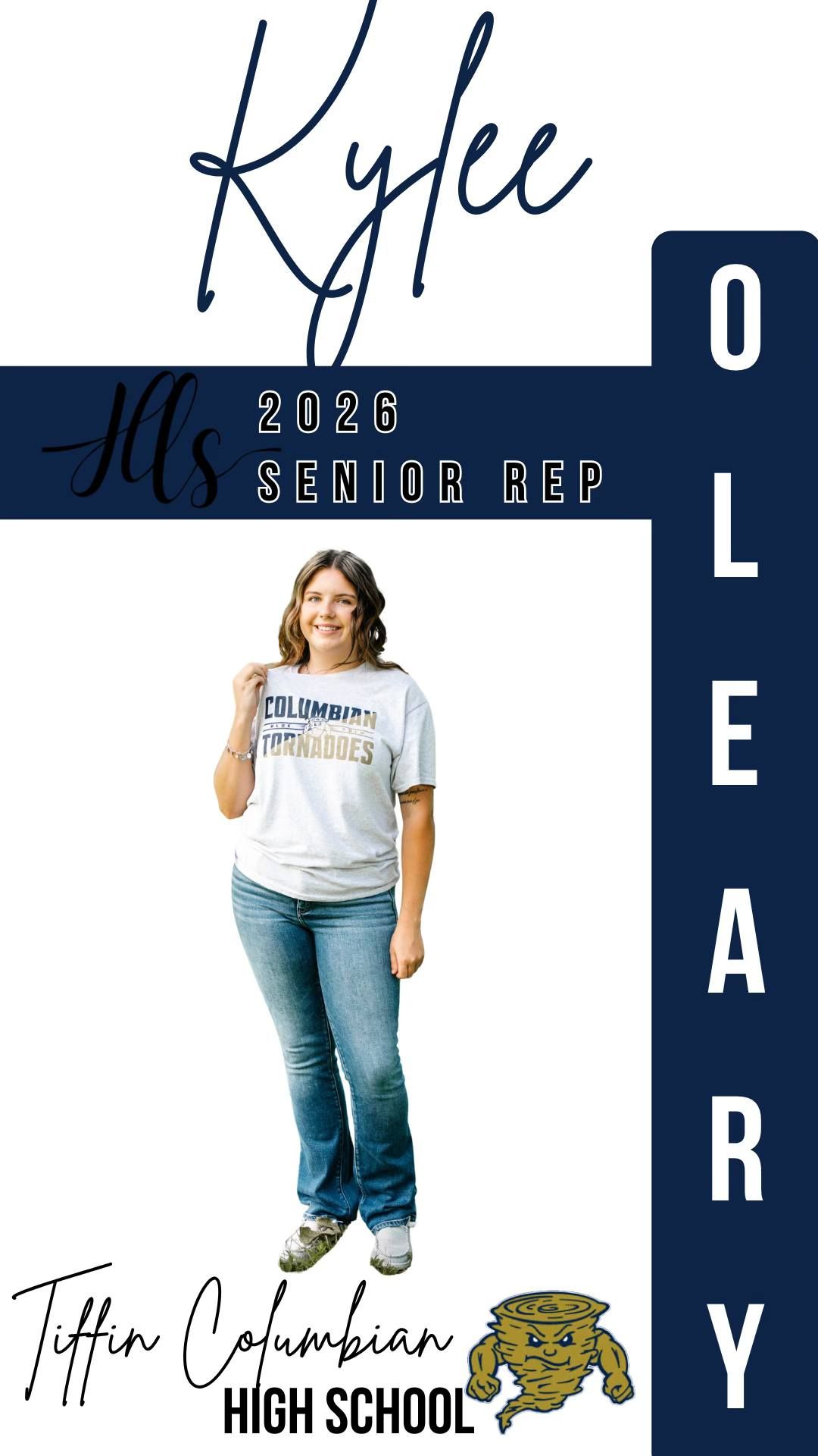 High school senior rep template in navy blue with casual fashion and mascot design.