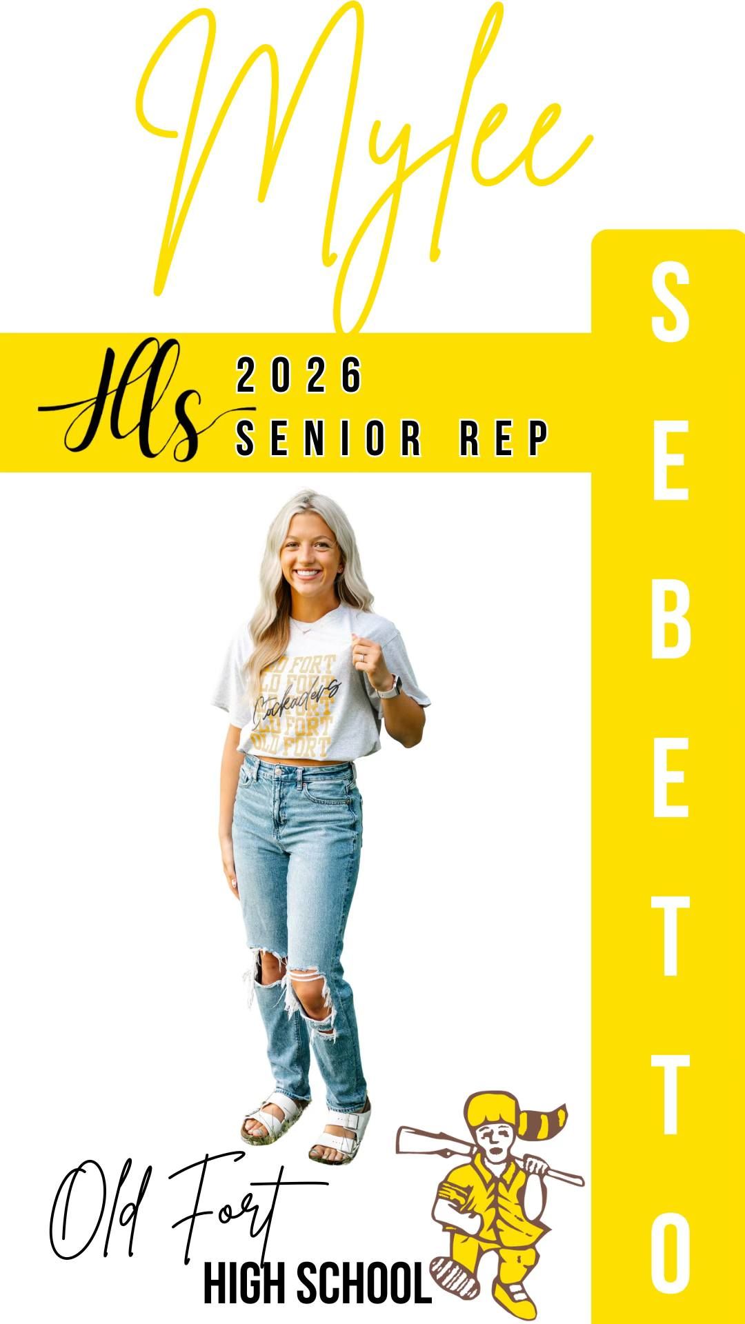 Yellow-themed senior representative template with casual style and school mascot elements.