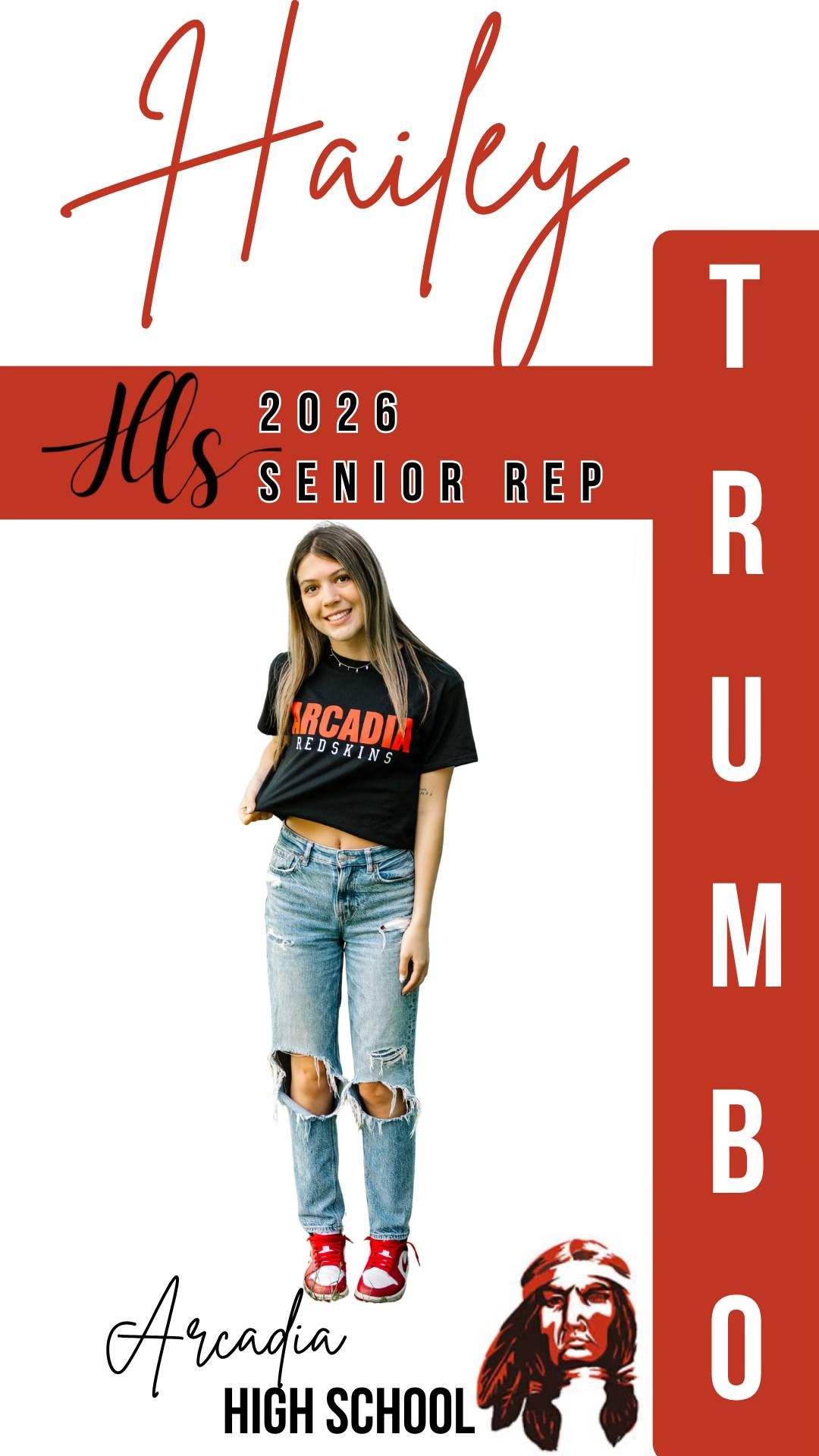 Red-themed senior rep template featuring casual style and school branding elements.
