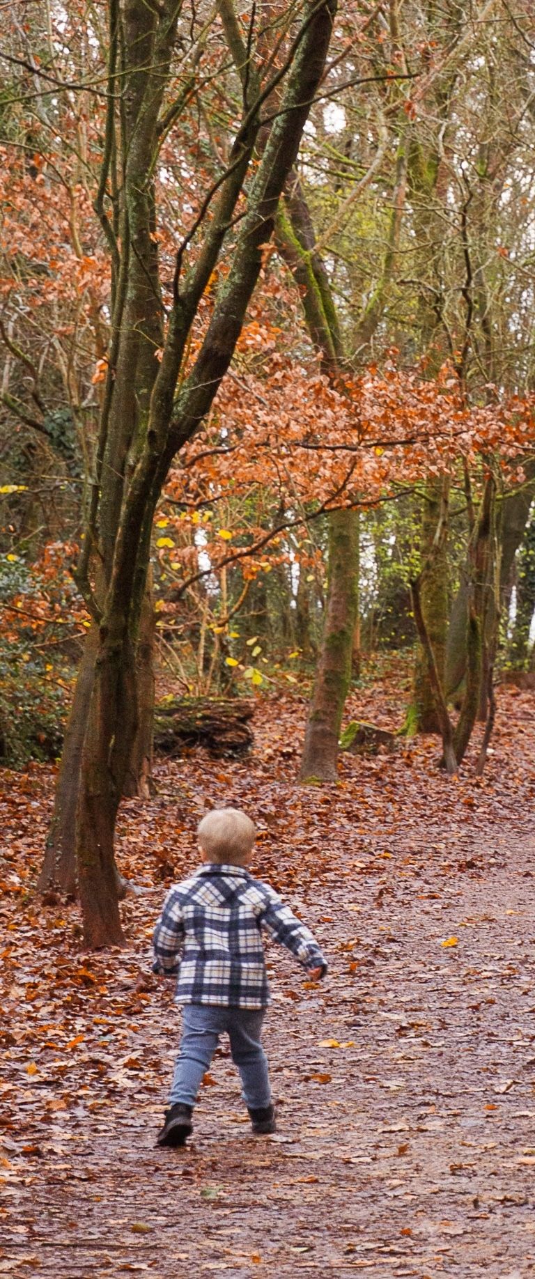 boy running in the woods