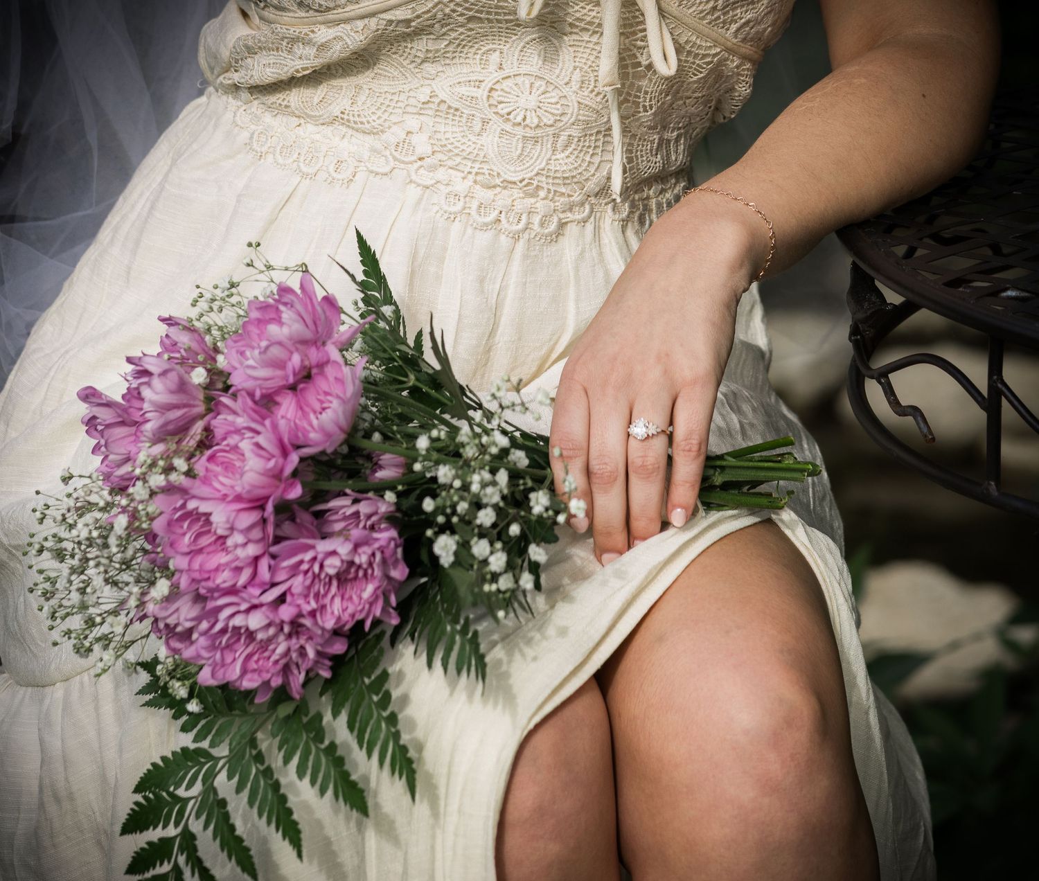 Romantic bridal detail photo featuring a lace wedding dress during an intimate elopement in Murfreesboro, Tennessee