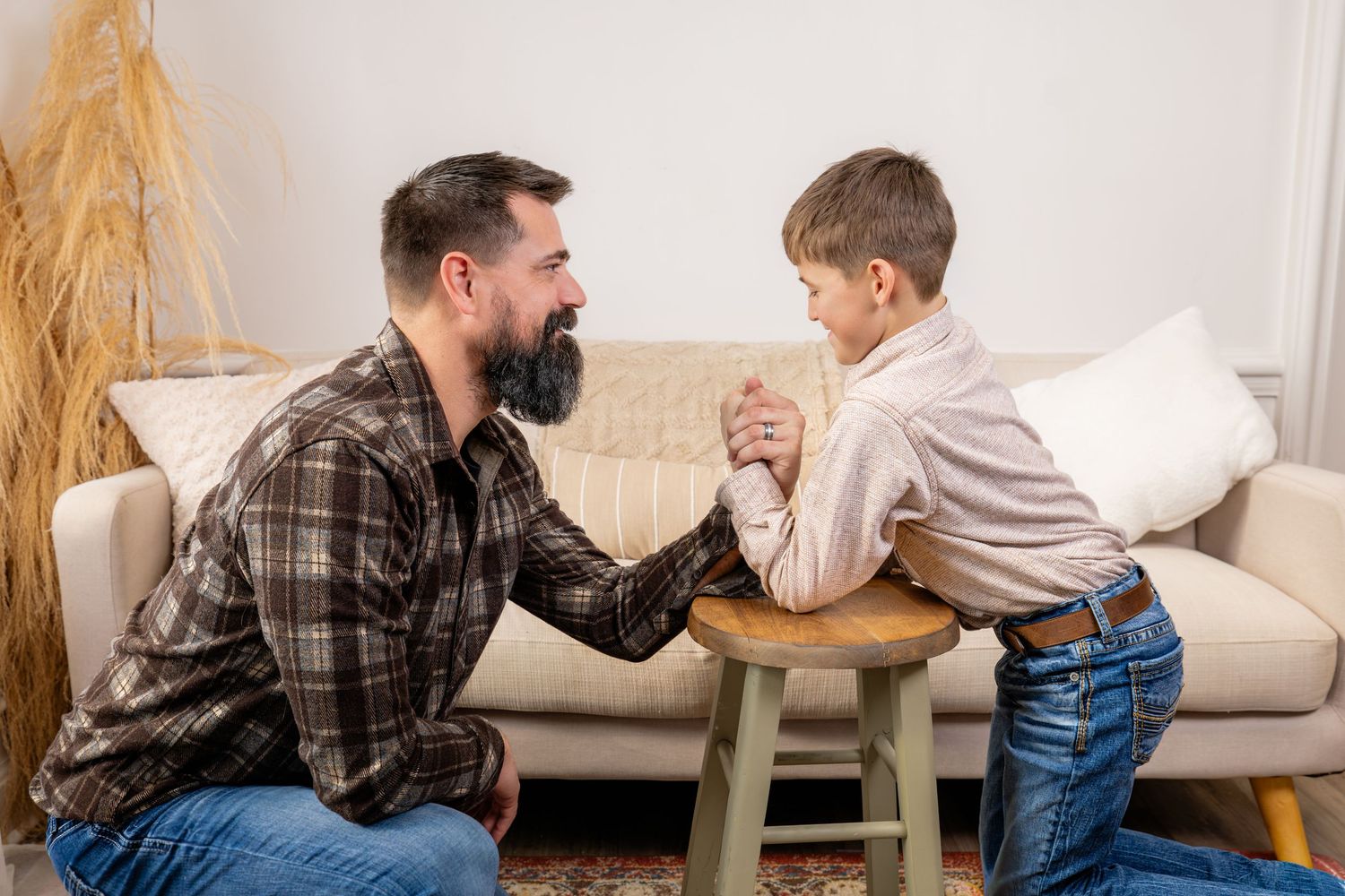 Lifestyle family photography session in Murfreesboro Tennessee with father and son indoors