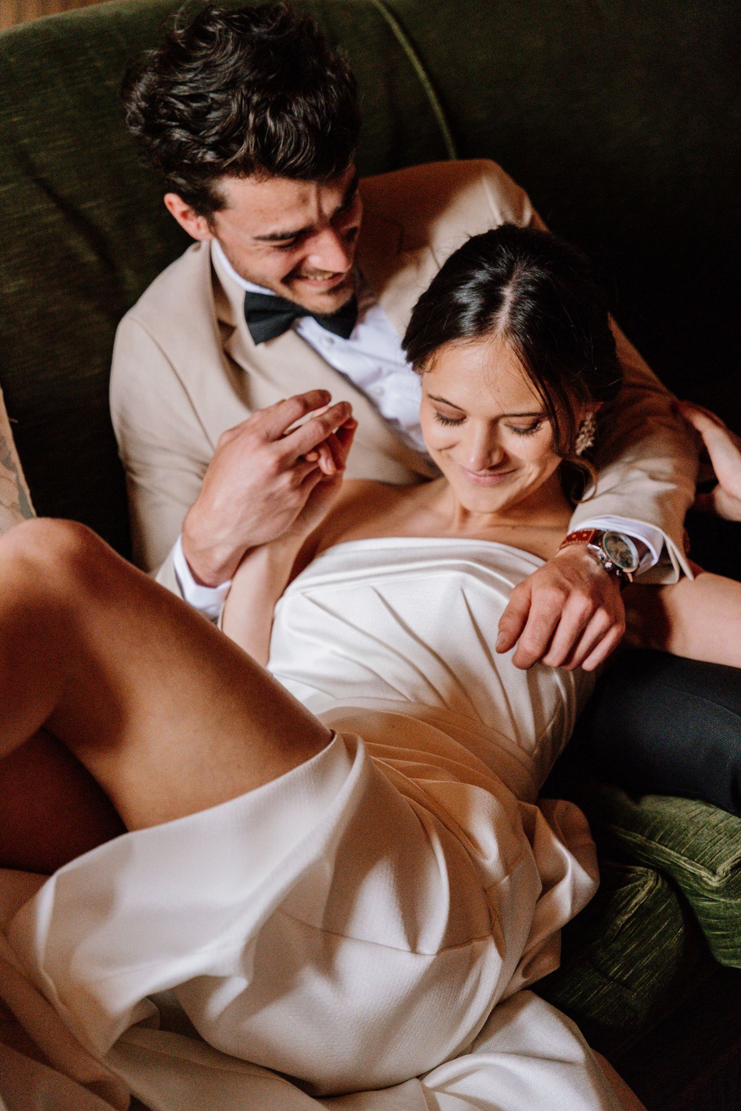 Intimate wedding photography capturing tender moments in natural lighting.