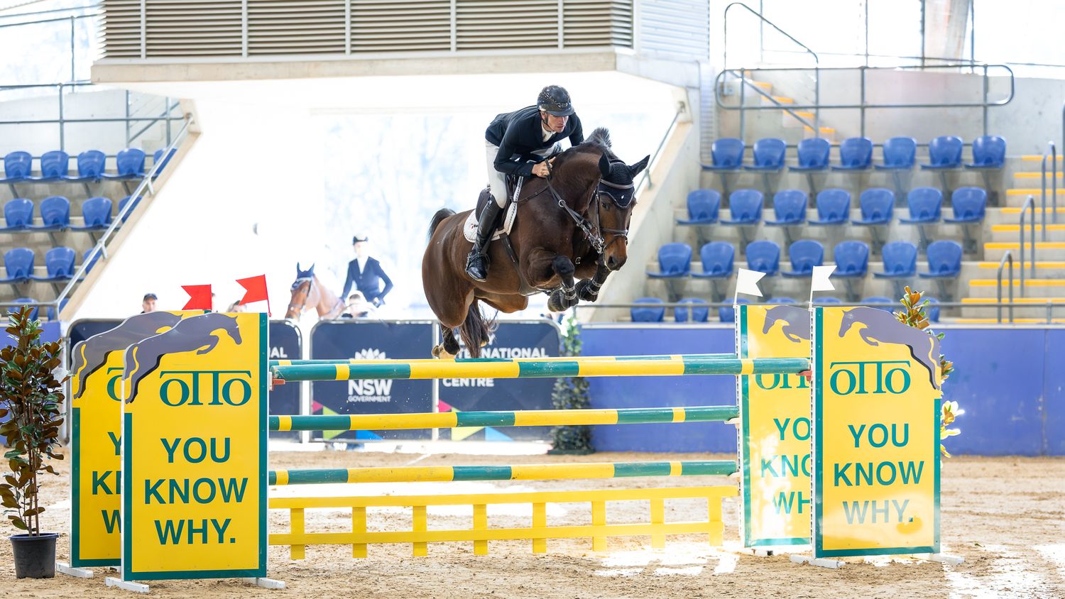 Tom McDermott & Chester Thompson won the 1.35m at Waratah Showjumping Inc.'s 2025 Warm Up Event. © Simon Scully, 2025.