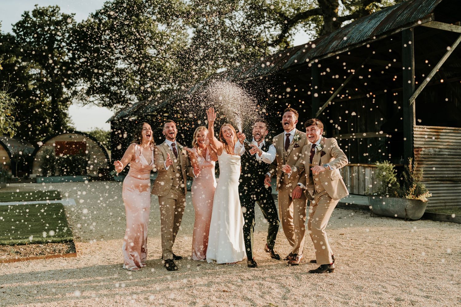 Fun bridal party portraits at a Silchester Farm wedding.