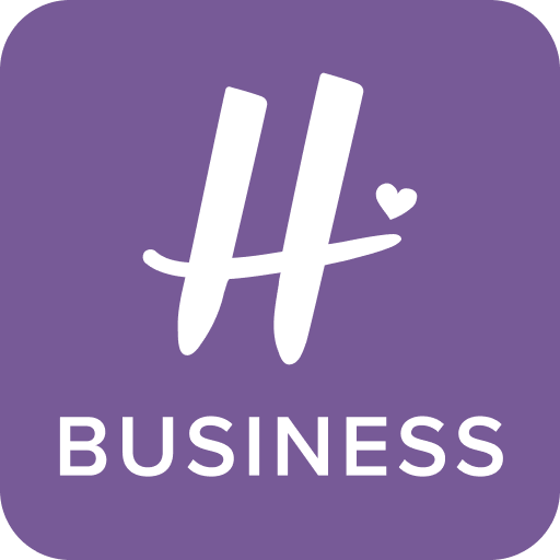 Purple business icon set with text labels and symbols for website navigation and user interface design.