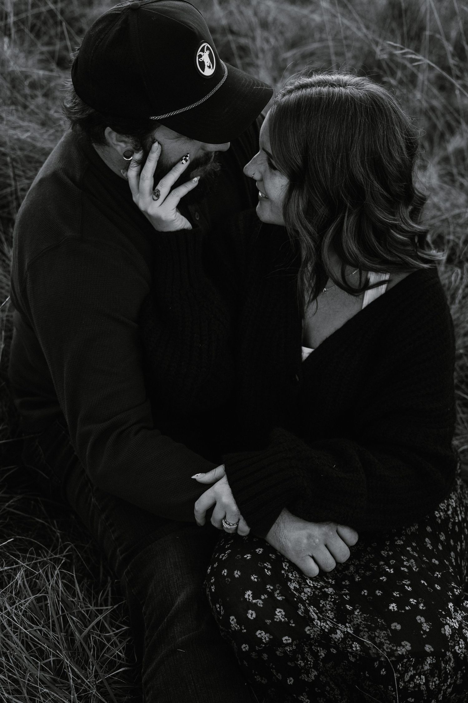 Romantic black and white golden hour blue hour couples photos sitting at Trexler park Lehigh Valley pennsylvania
