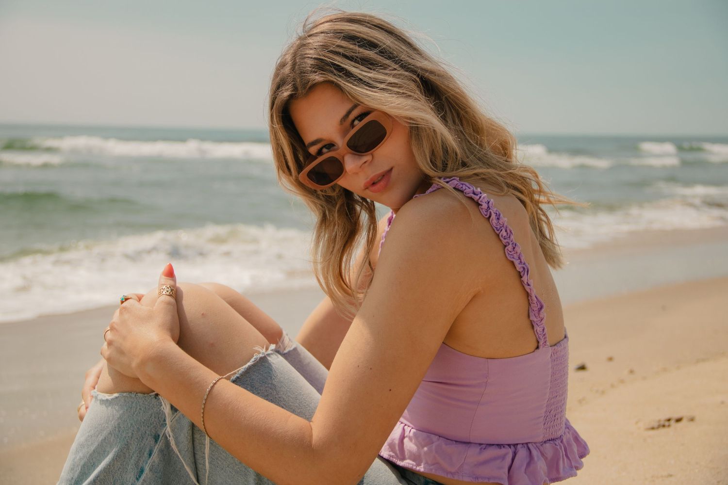 Gorgeous dreamy beach senior photoshoot Springlake New Jersey Lehigh Valley photographer warm and glowy