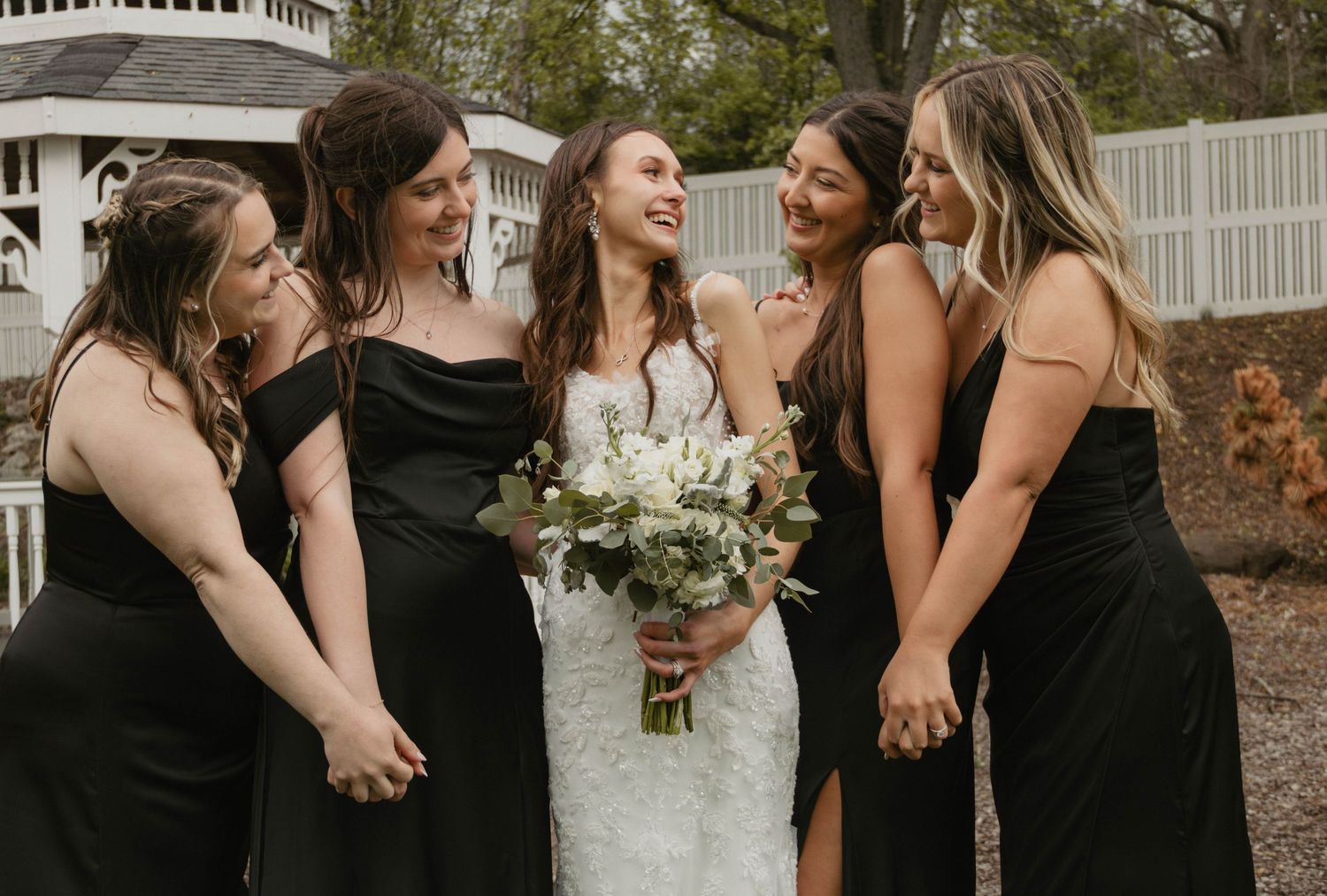 Candid bridal party with bride photos lehigh valley pennsylvania black and white wedding
