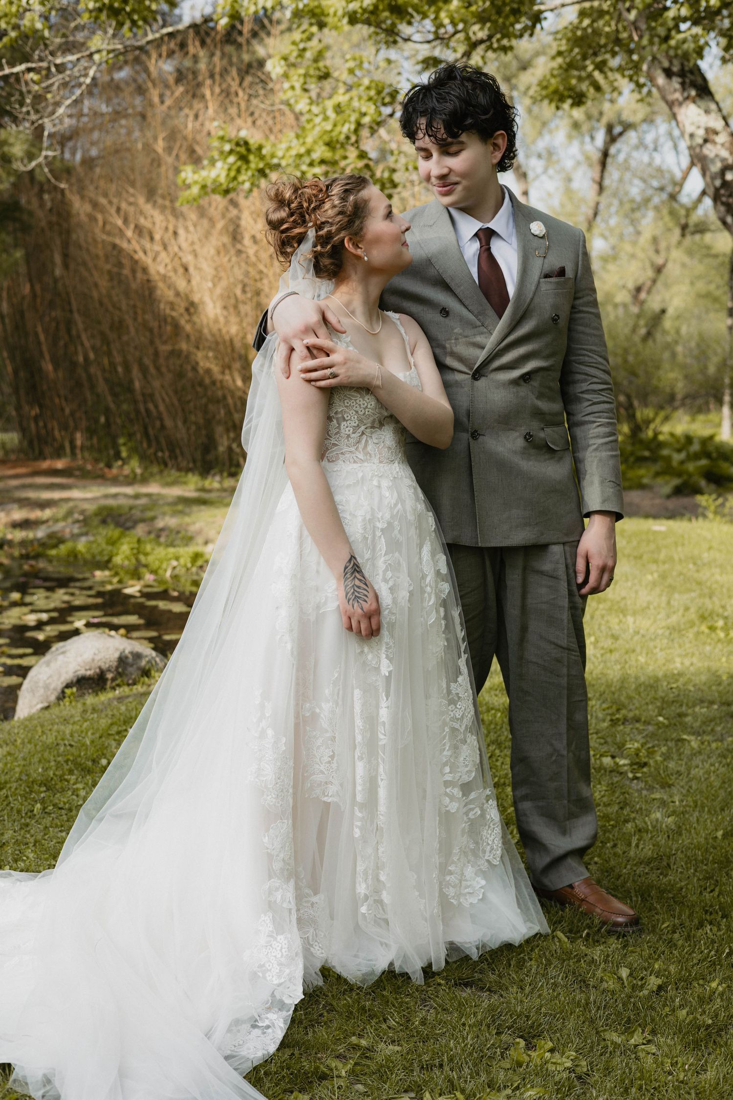 Stunning Bride and groom wedding portrait outside, romantic & dreamy wedding photos, Saylorsburg Pennsylvania, warm and creamy wedding photo