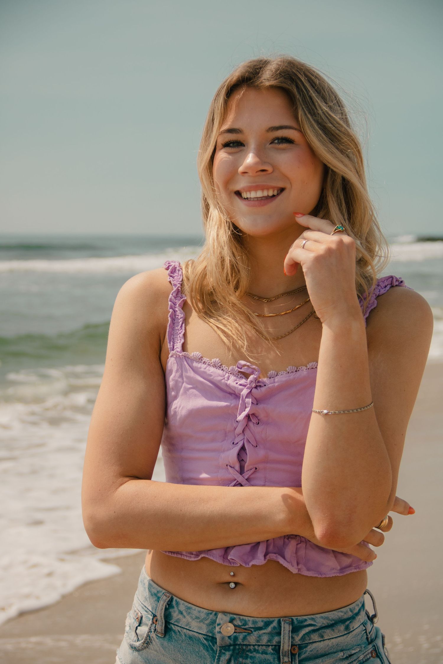 Gorgeous dreamy beach senior photoshoot Springlake New Jersey Lehigh Valley photographer warm and glowy, candid photos