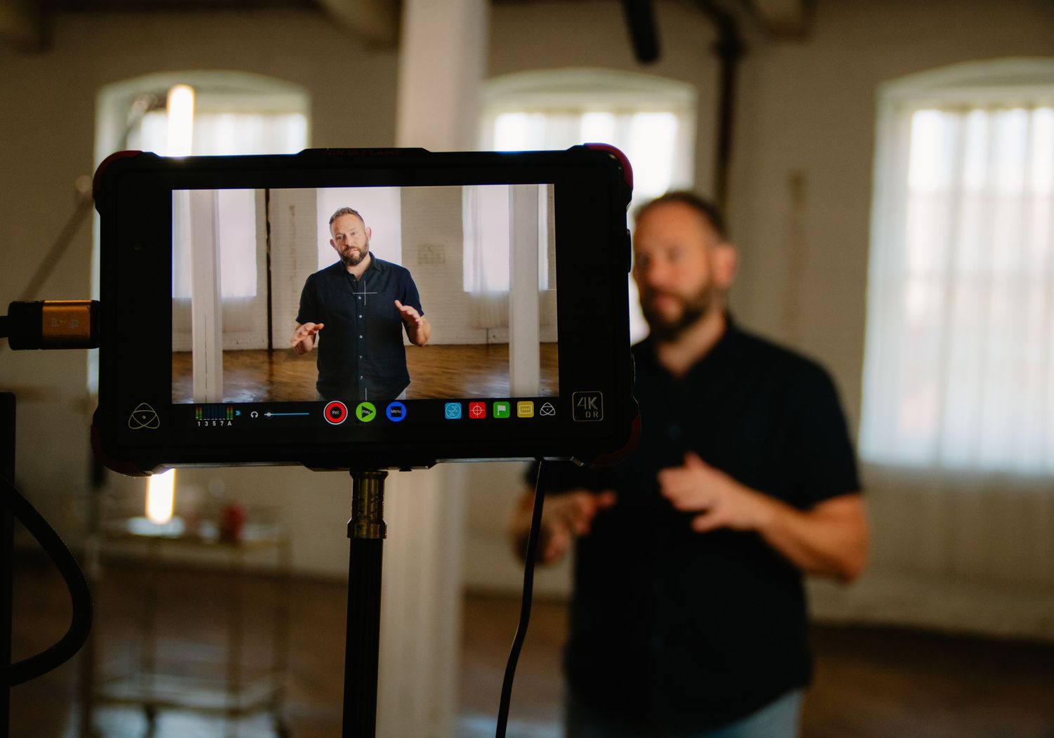 Lehigh Valley Pennsylvania business branding photoshoot in Bethlehem Pennsylvania, photos of recording for website, through video viewfinder
