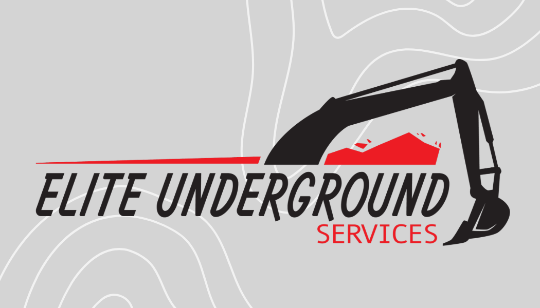 Elite Underground Services logo design with excavator silhouette in black and red.