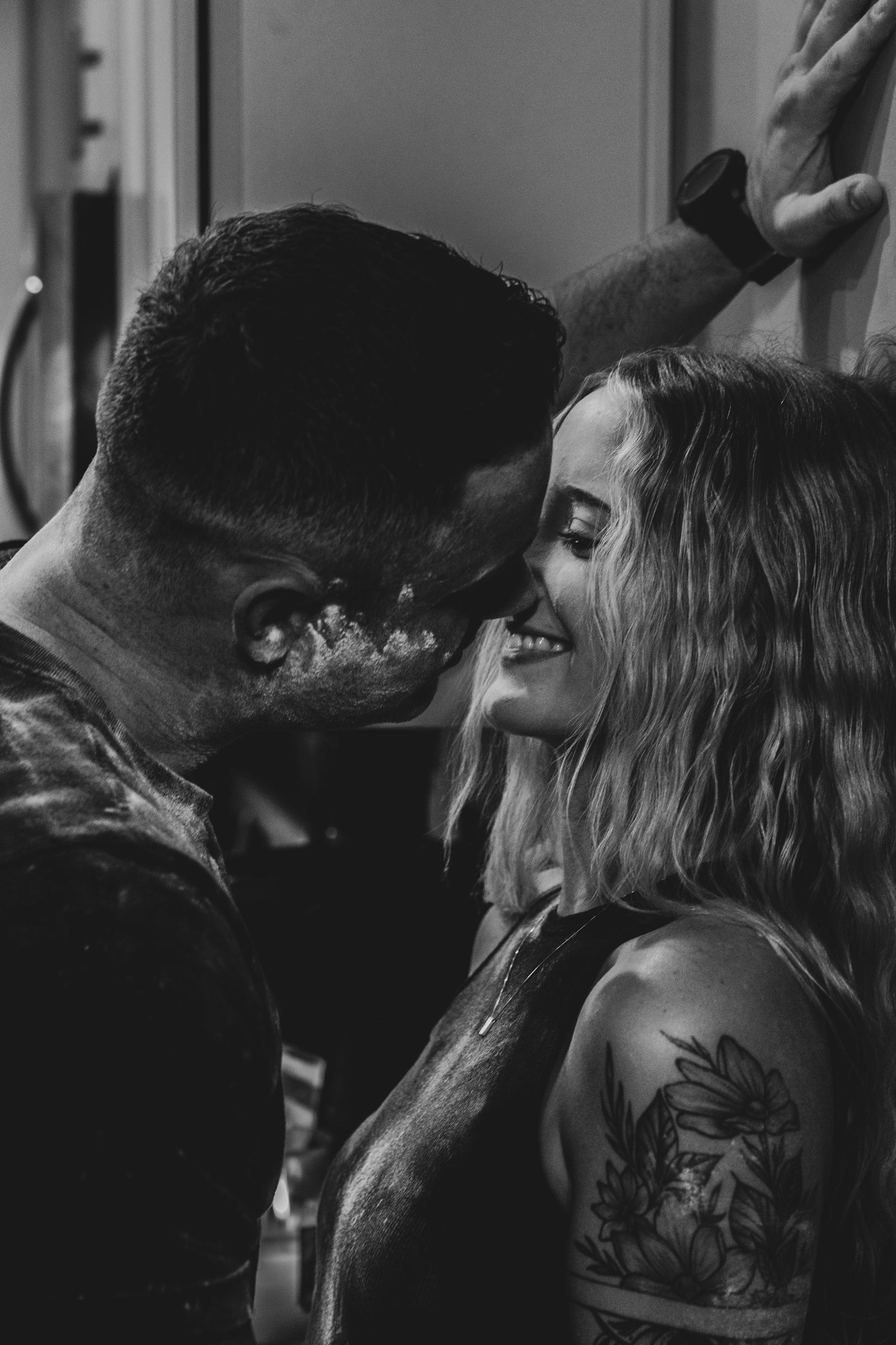 An intimate black and white portrait sequence showing closeness.