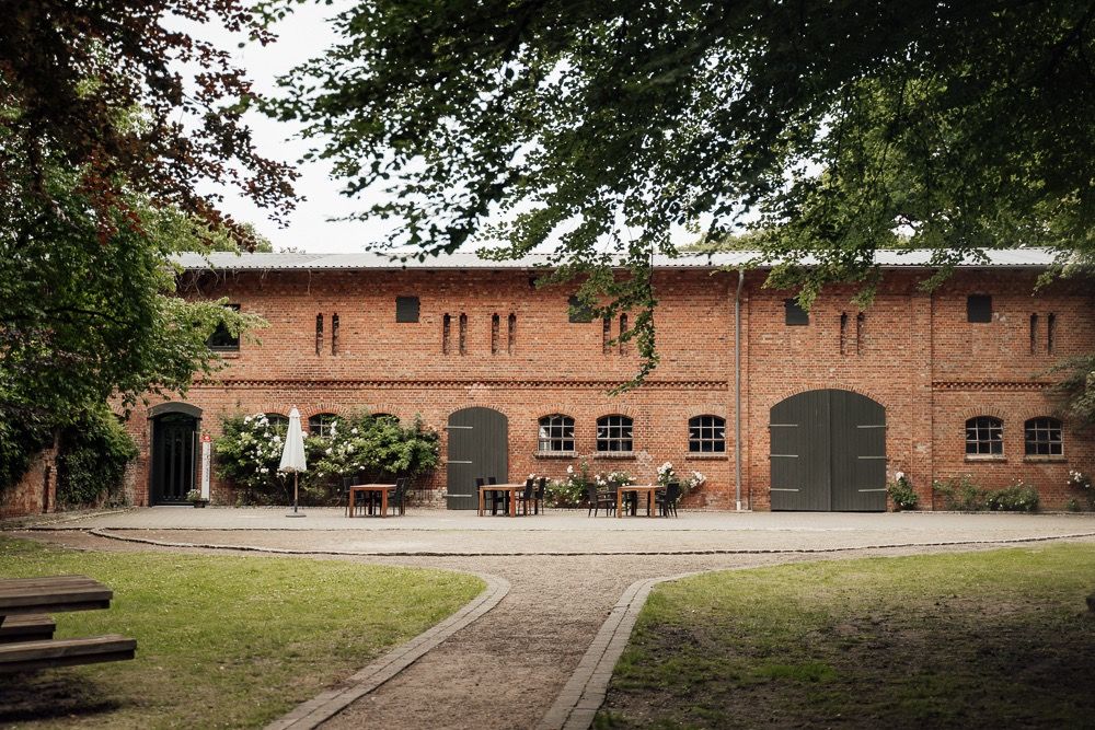 Historic red brick buildings and walkways at Fort Clinch State Park in Fernandina Beach, Florida.