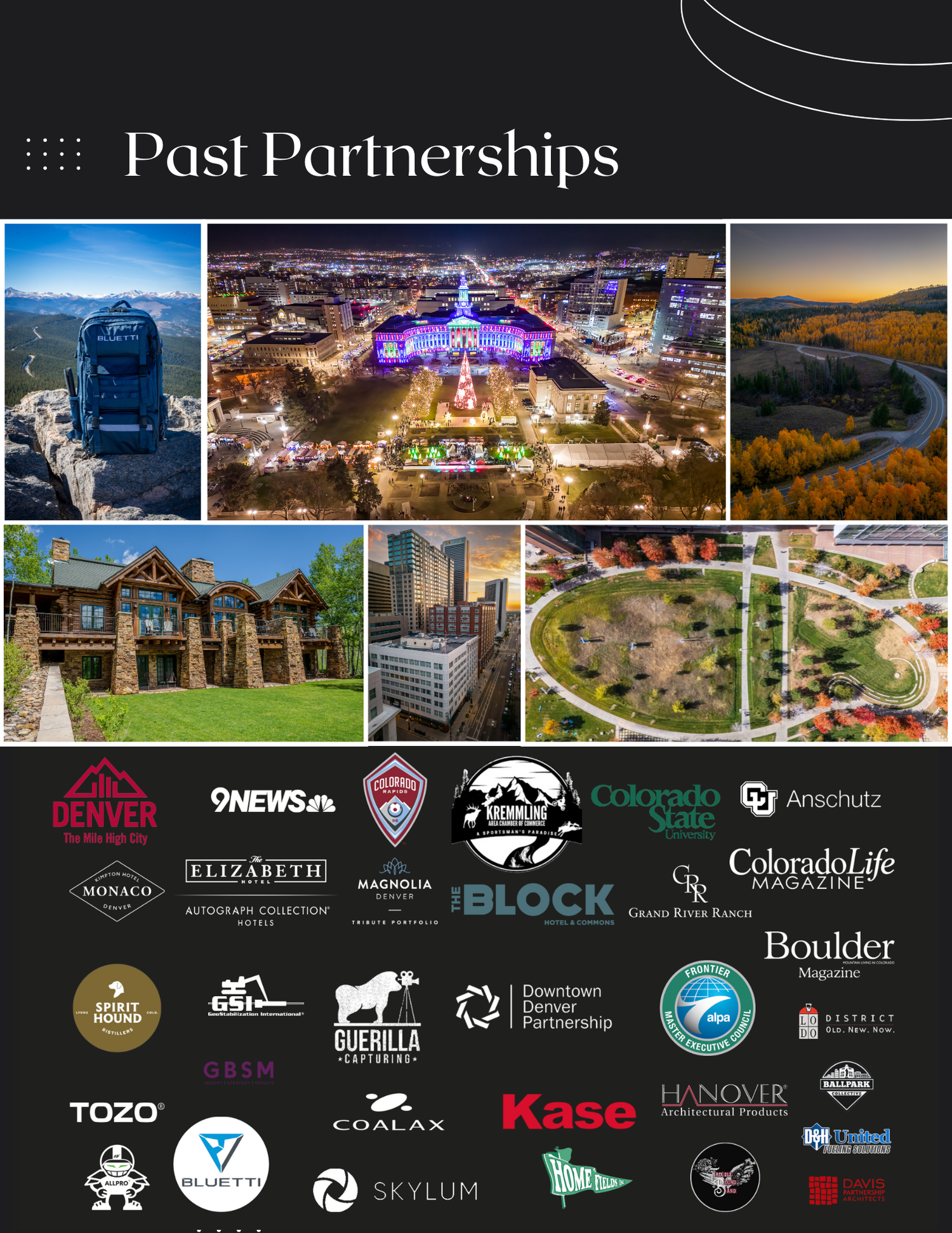 Page 2 of the Media Kit for Jamie Rogers, Denver Hospitality, Travel & Tourism Photographer, Captain Colorado Photography.