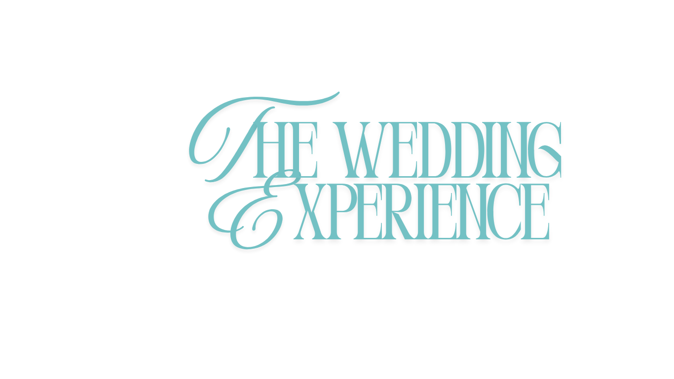 The Wedding Experience text logo design in turquoise calligraphy style on white.