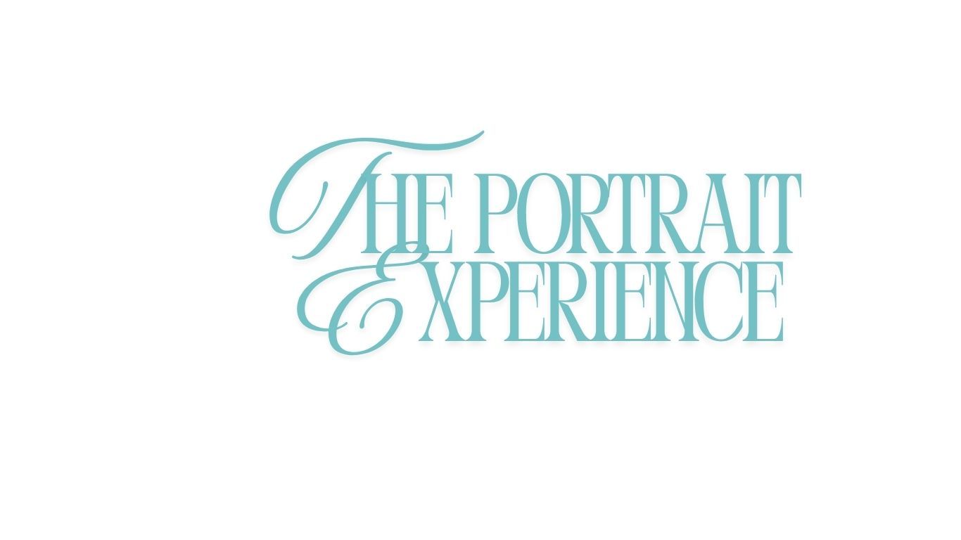 The Portrait Experience text logo design in turquoise calligraphy style on white.