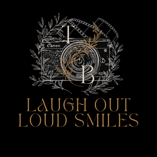 O'Fallon, Missouri Photographer logo in elegant black and gold typography design reading 'Laugh Out Loud Smiles' with decorative elements.
