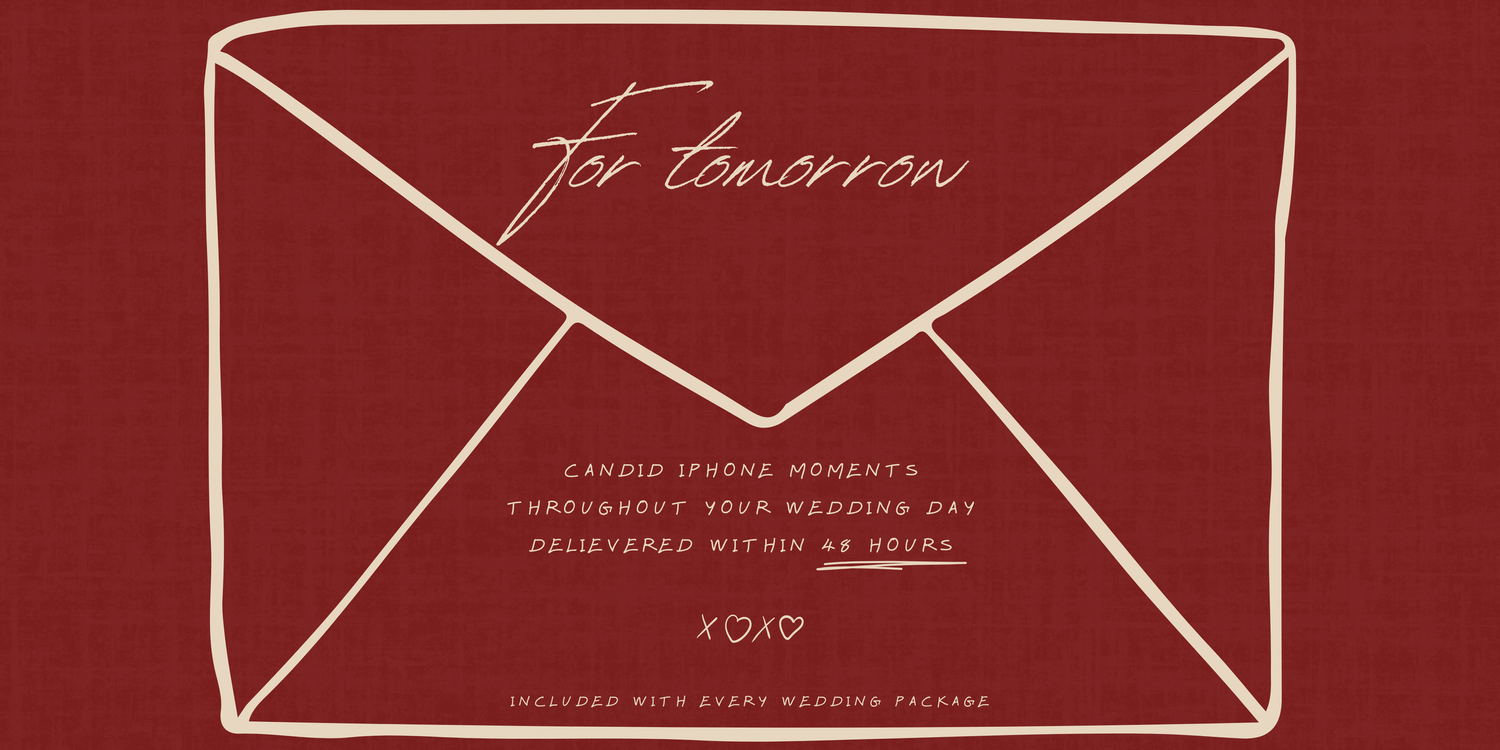 Red envelope design card for wedding day candid iPhone moments delivery service within 48 hours.