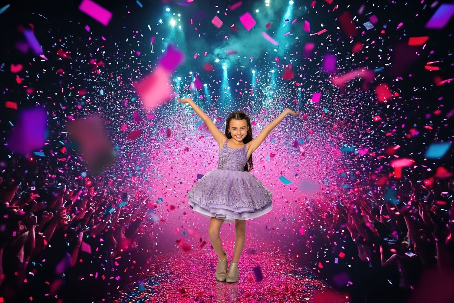 Colorful powder explosion with pink and blue hues against black background creating dynamic motion effect.