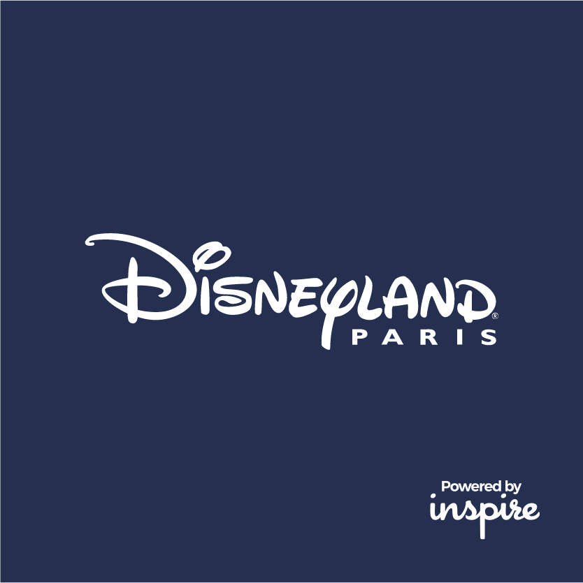 Dark blue banner with white Disneyland Paris and Inspire logos.