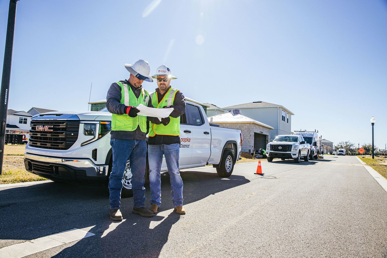 Natural gas workers at a construction site