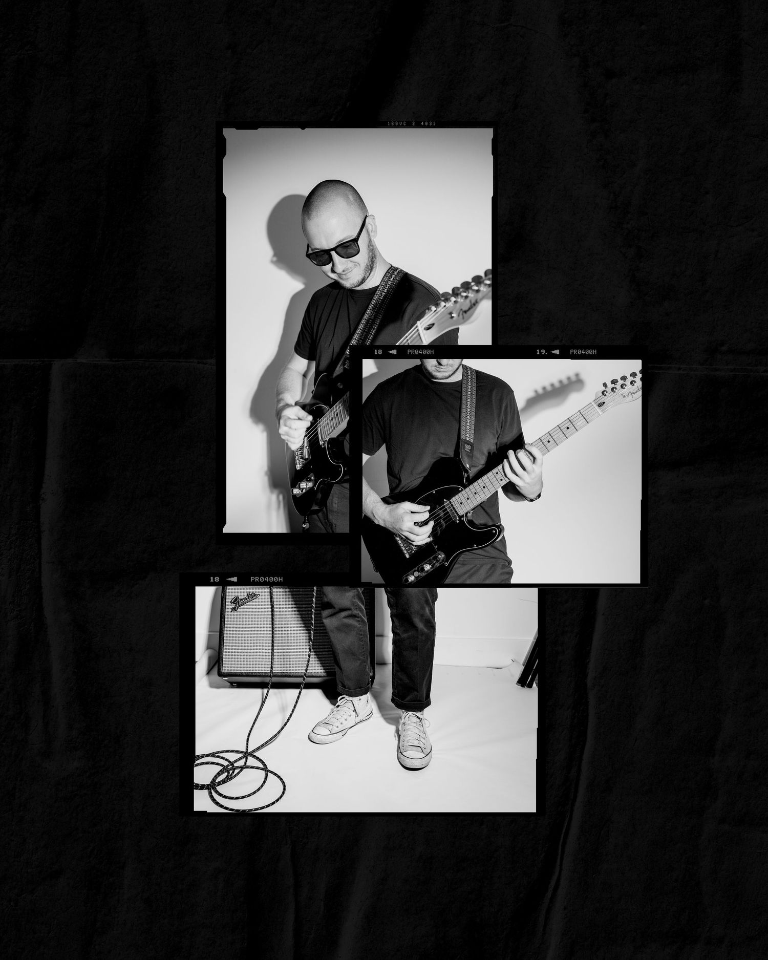 Black and white portrait of a guitar player