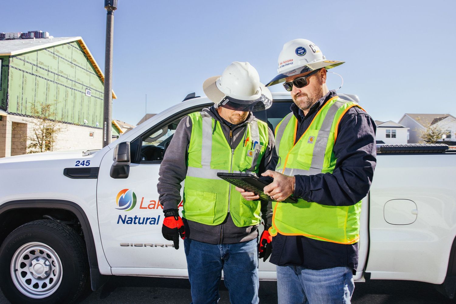 Natural gas workers at a construction site