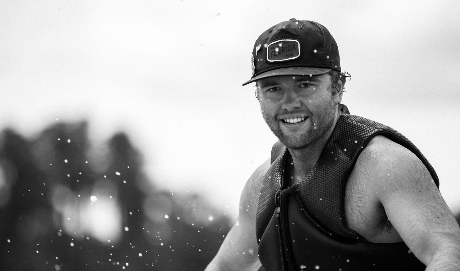 Black and white portrait of a water skiier