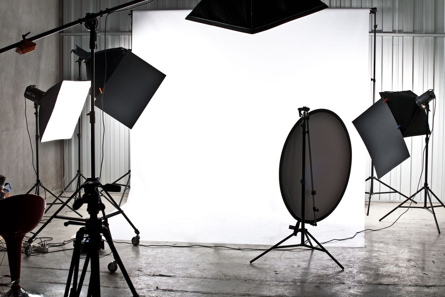 Professional photography studio setup with various lighting equipment and softboxes.Commercial Photographer in Guelph and surrounding areas