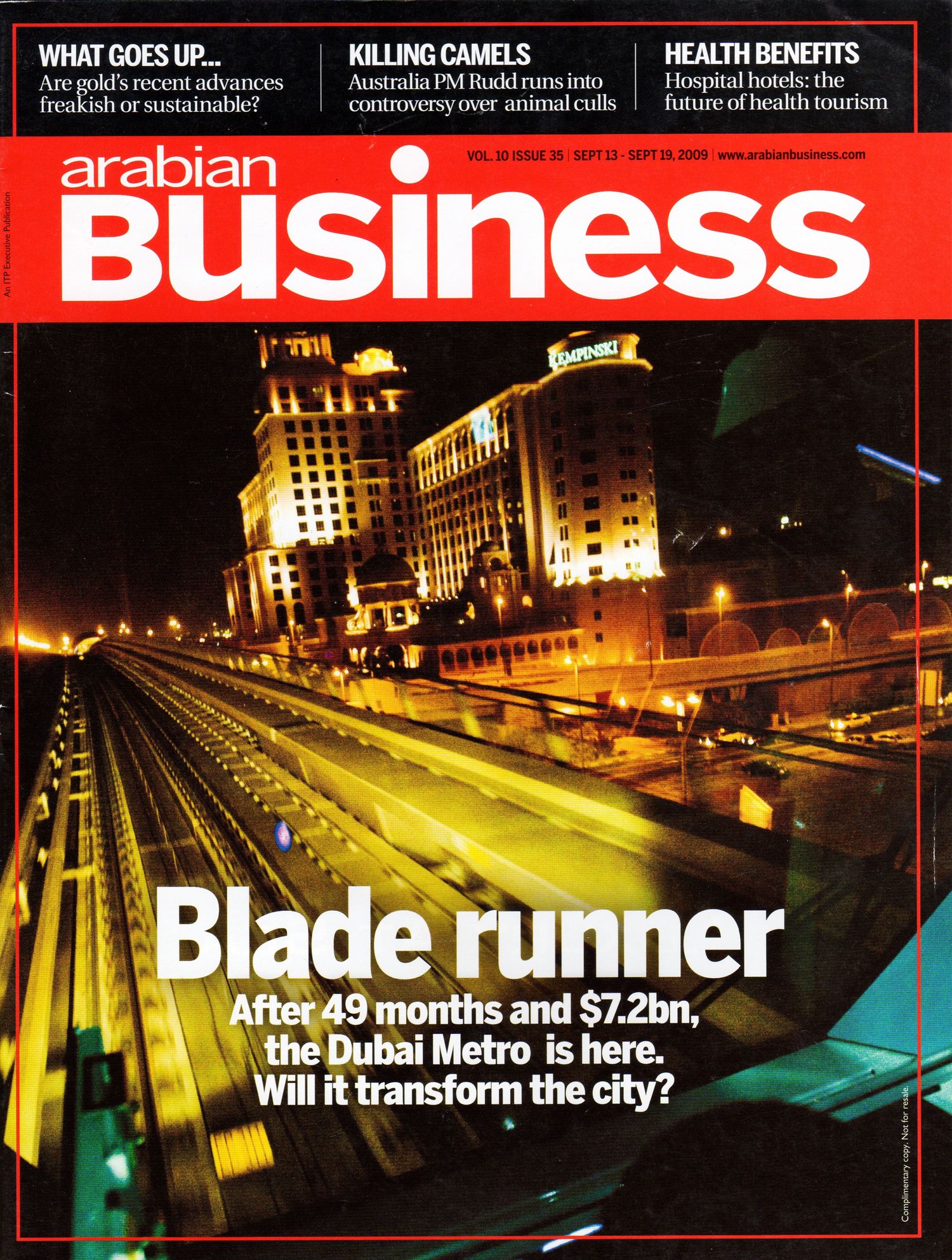 Magazine covers about Dubai's metro system with night cityscape imagery. Editorial Photographer in Ontario, Canada