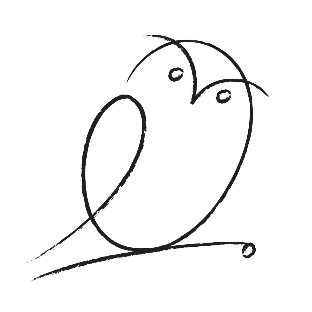 Minimalist line drawing of a small bird perched, created in single continuous stroke.