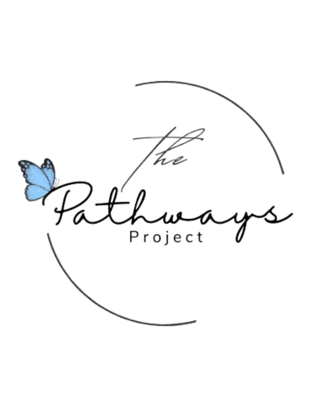 The Pathways Project logo featuring elegant script text and a blue butterfly inside a circular design.
