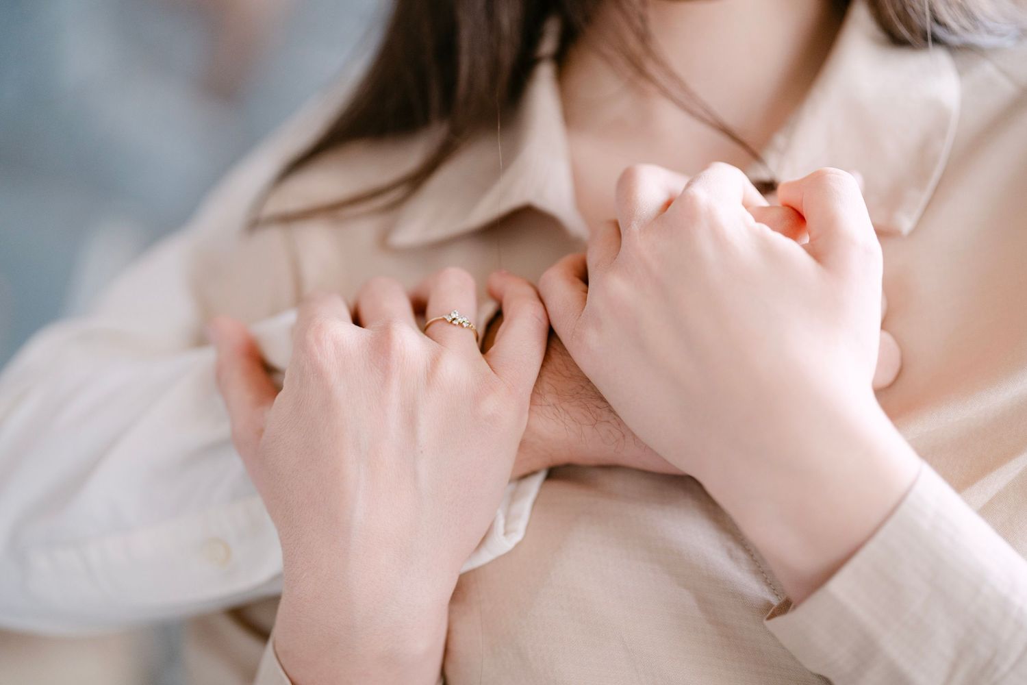 Intimate close-up shots showing gentle romantic moments.