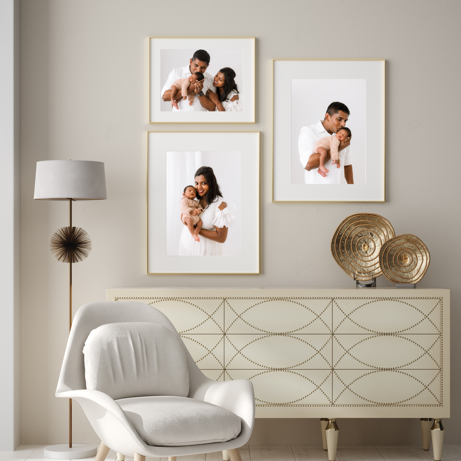 beige aesthetic wall-decorated with newborn family session by seattle photographer