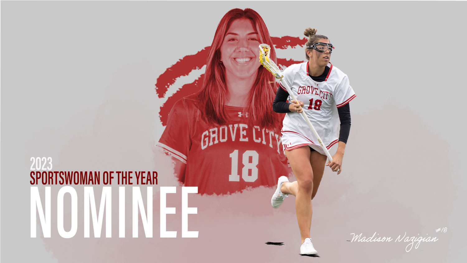 Athletic achievement nominee banner with player action shots in grey and red design.