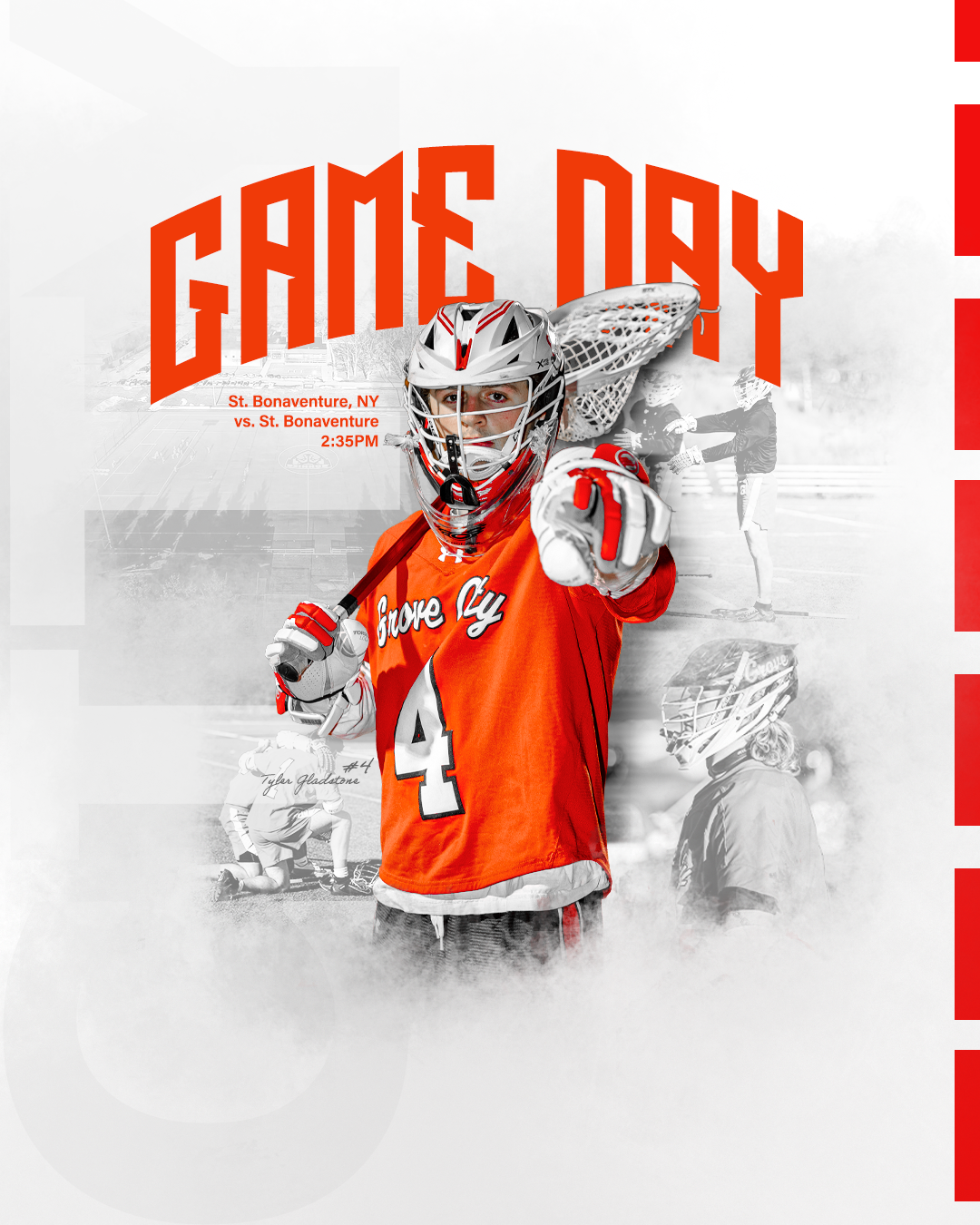 Orange and white sports banner design with silhouettes of football players in action poses on a white background.