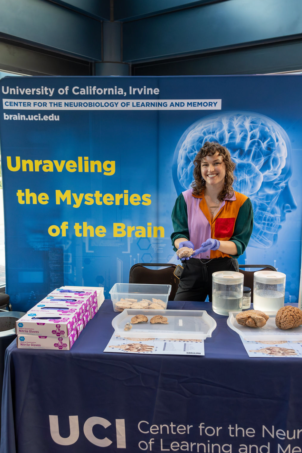 Educational display about brain science and neurology at UC Irvine's Center for Learning and Memory research facility.