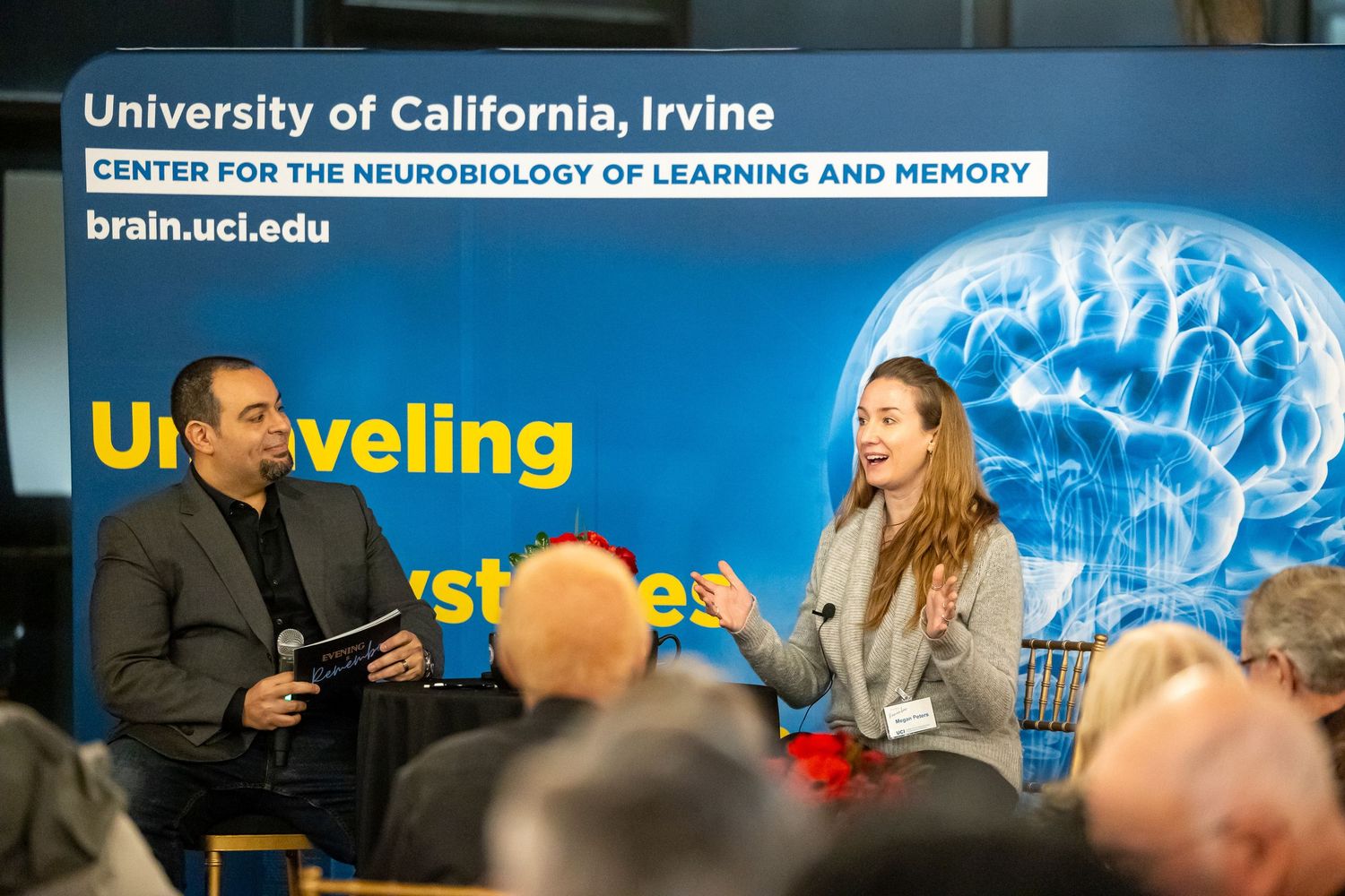 A collage of academic settings showing conference presentations and educational displays at the University of California, Irvine.