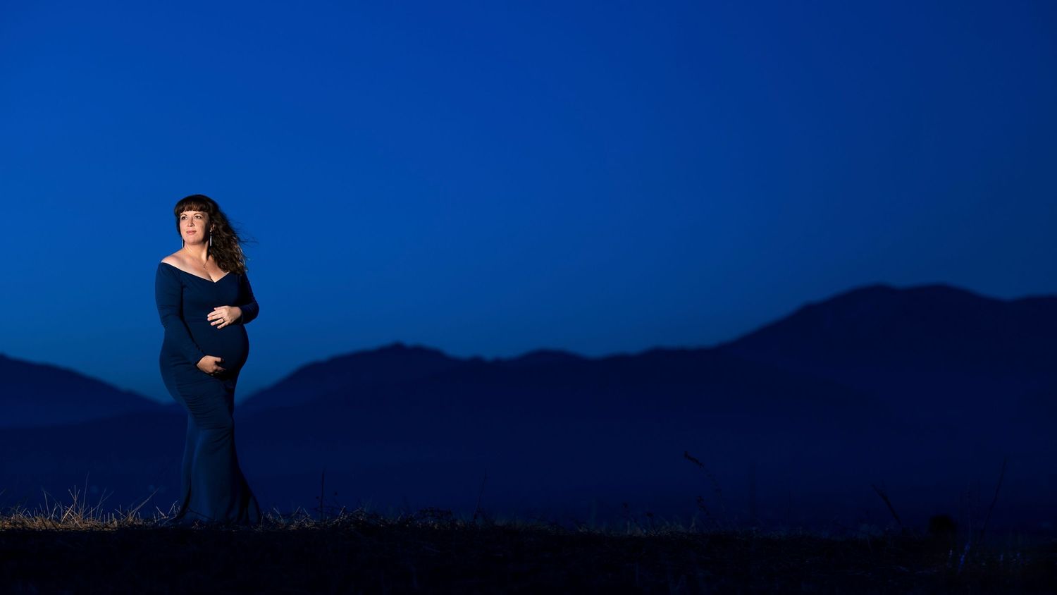 Hilary's maternity photos (taken at 38 weeks---don't wait that long) on a hilltop in Chino during blue hour