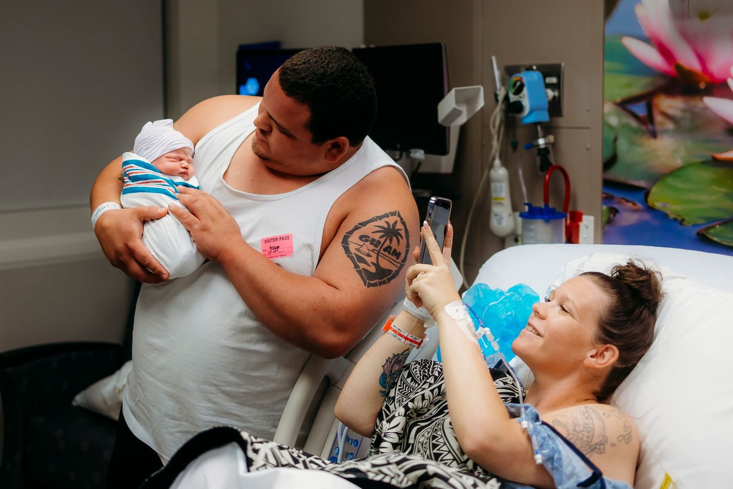 Series of tender hospital moments after birth showing parental care.
