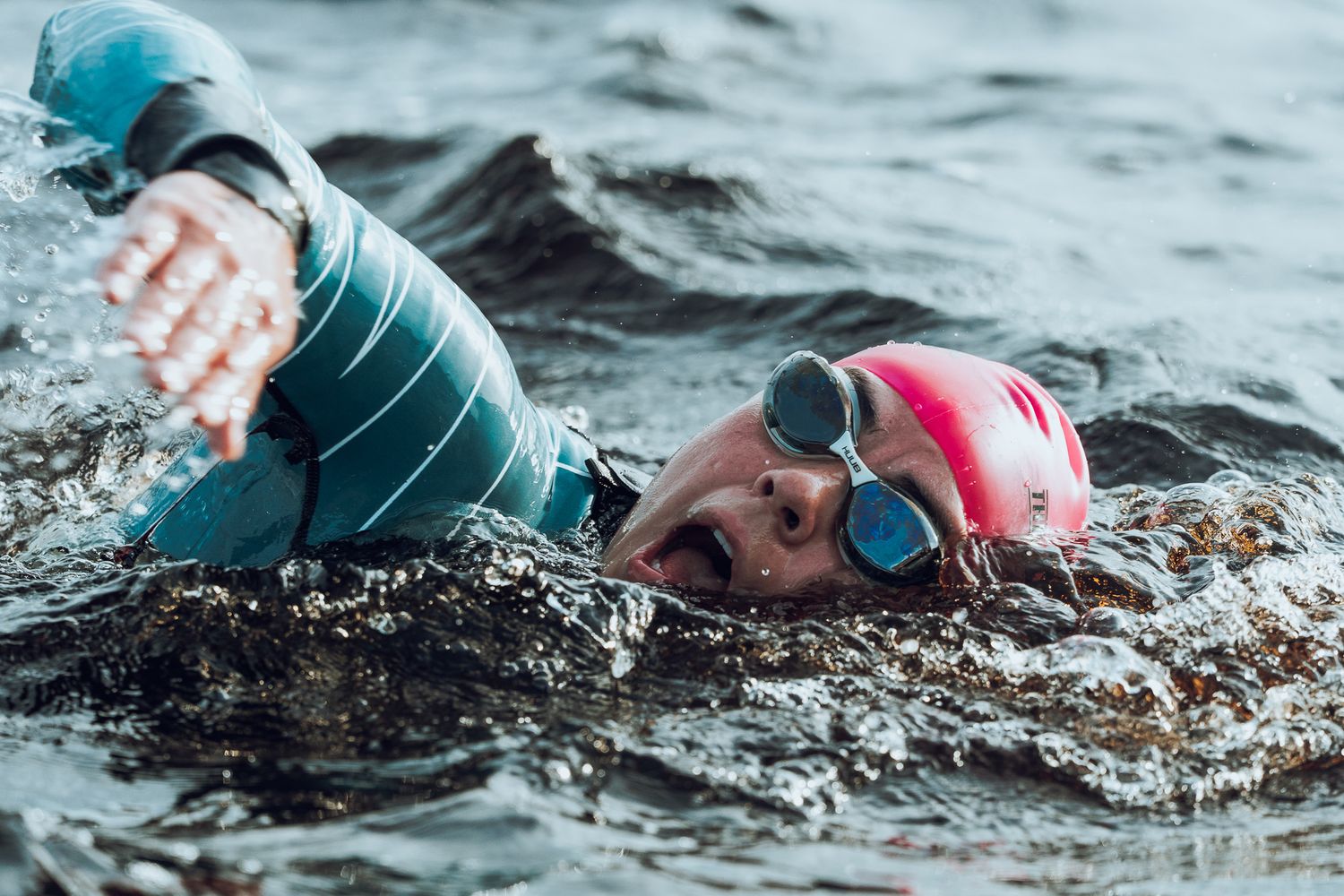 close up of female swimmer at the northumbrian triathlon