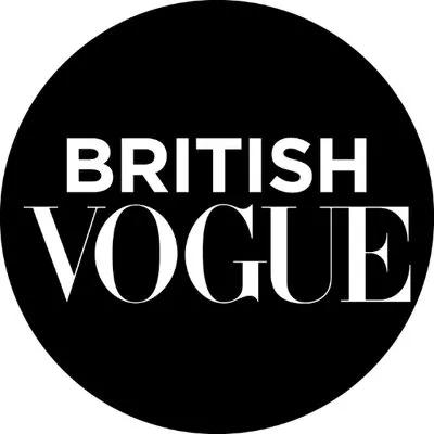 Black oval shapes with 'BRITISH VOGUE' text in elegant typography against white background.