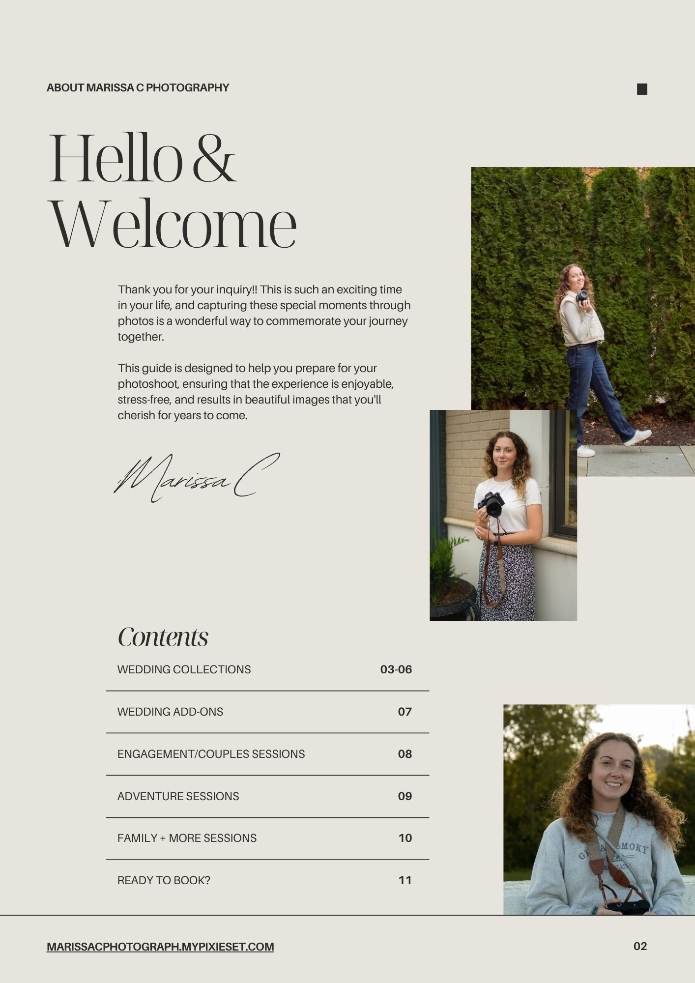Modern photography website homepage design featuring portfolio galleries and welcome text in elegant typography.