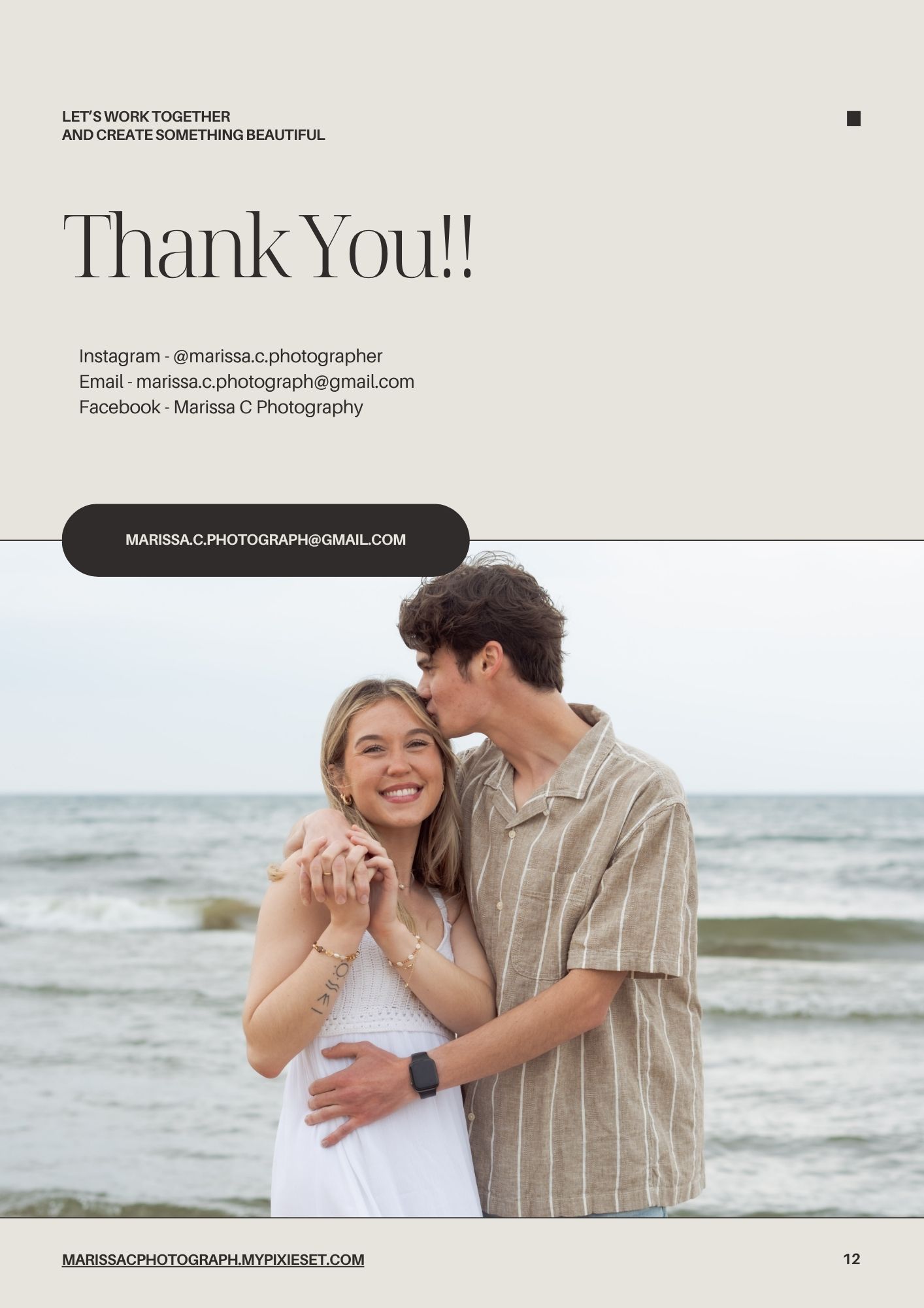 Couple sharing joyful moments on a beach photographed in romantic candid style.