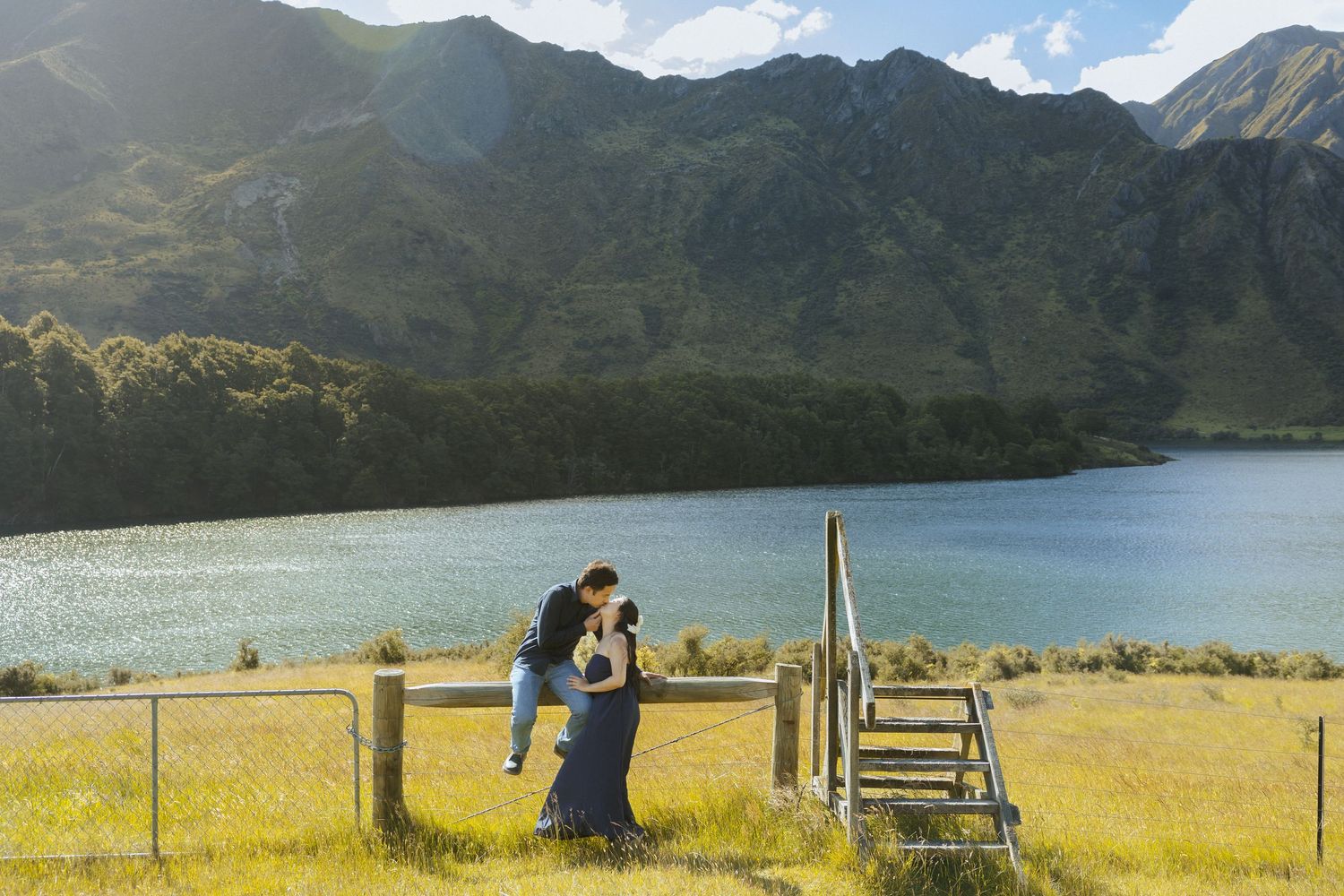 A scenic mountain landscape with lake views and rolling meadows stretches across multiple connected panoramic images.